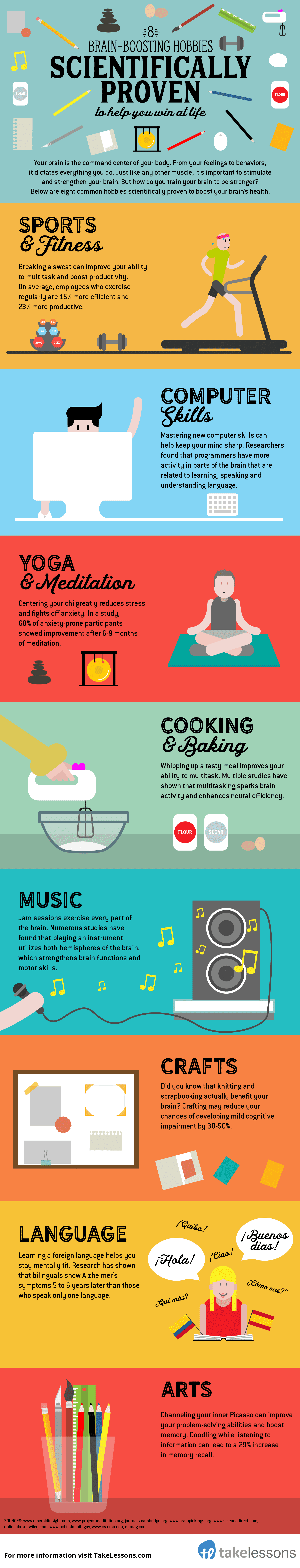 8 best hobbies for your brain - infographic