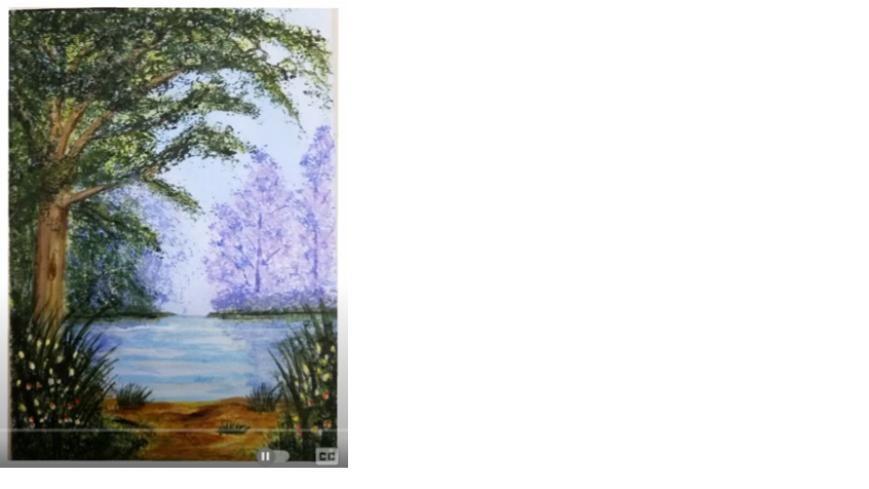 Peaceful lake forest painting using watercolor