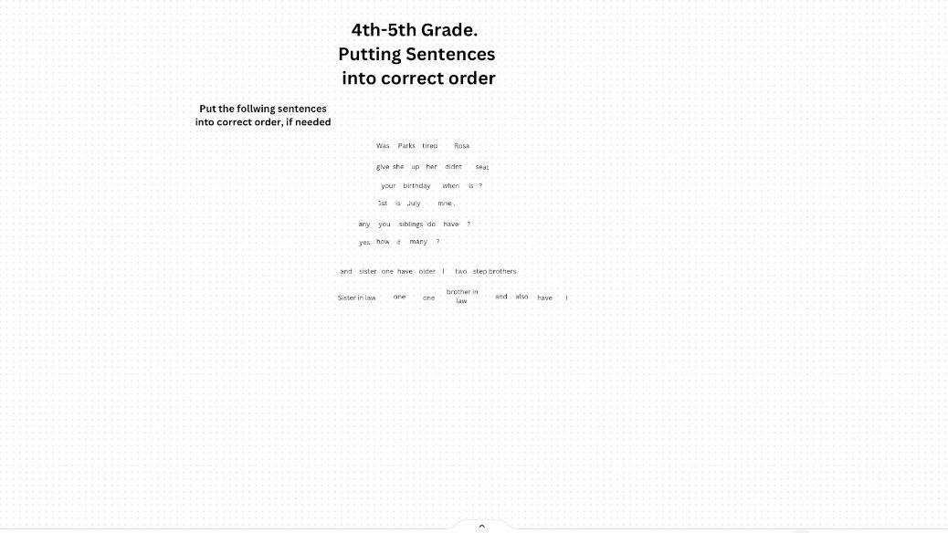 Summer Before 5th Grade -ELA-  Sentence Scramble.
