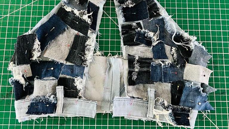 How to Sew Pieces of Denim on Criss Cross Halter Top