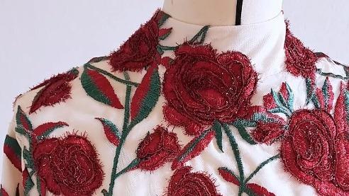 Making a customed rose embroidery wedding cape