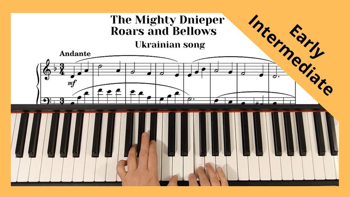 Ukrainian song - The Mighty Dnieper Roars and Bellows. Piano, Early Intermediate Level.