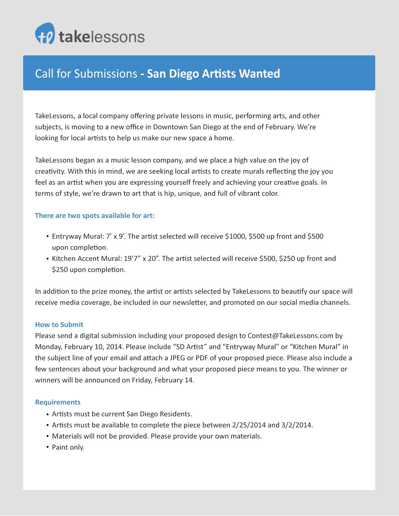 San Diego Artists Wanted!