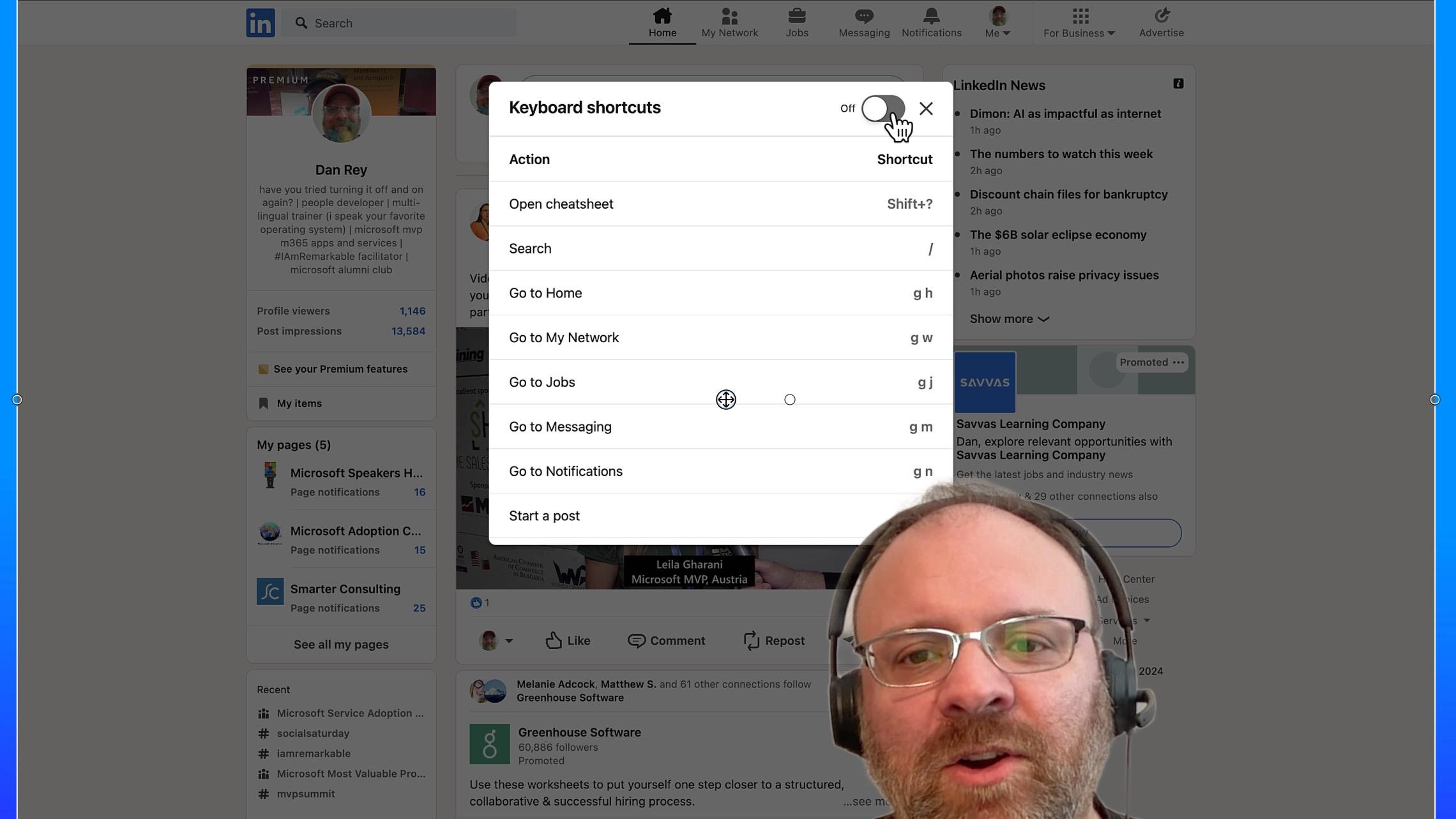 LinkedIn Keyboard Shortcuts! Help with your video, posts and searching needs!