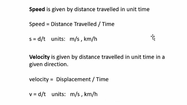 Kinematics, speed / velocity