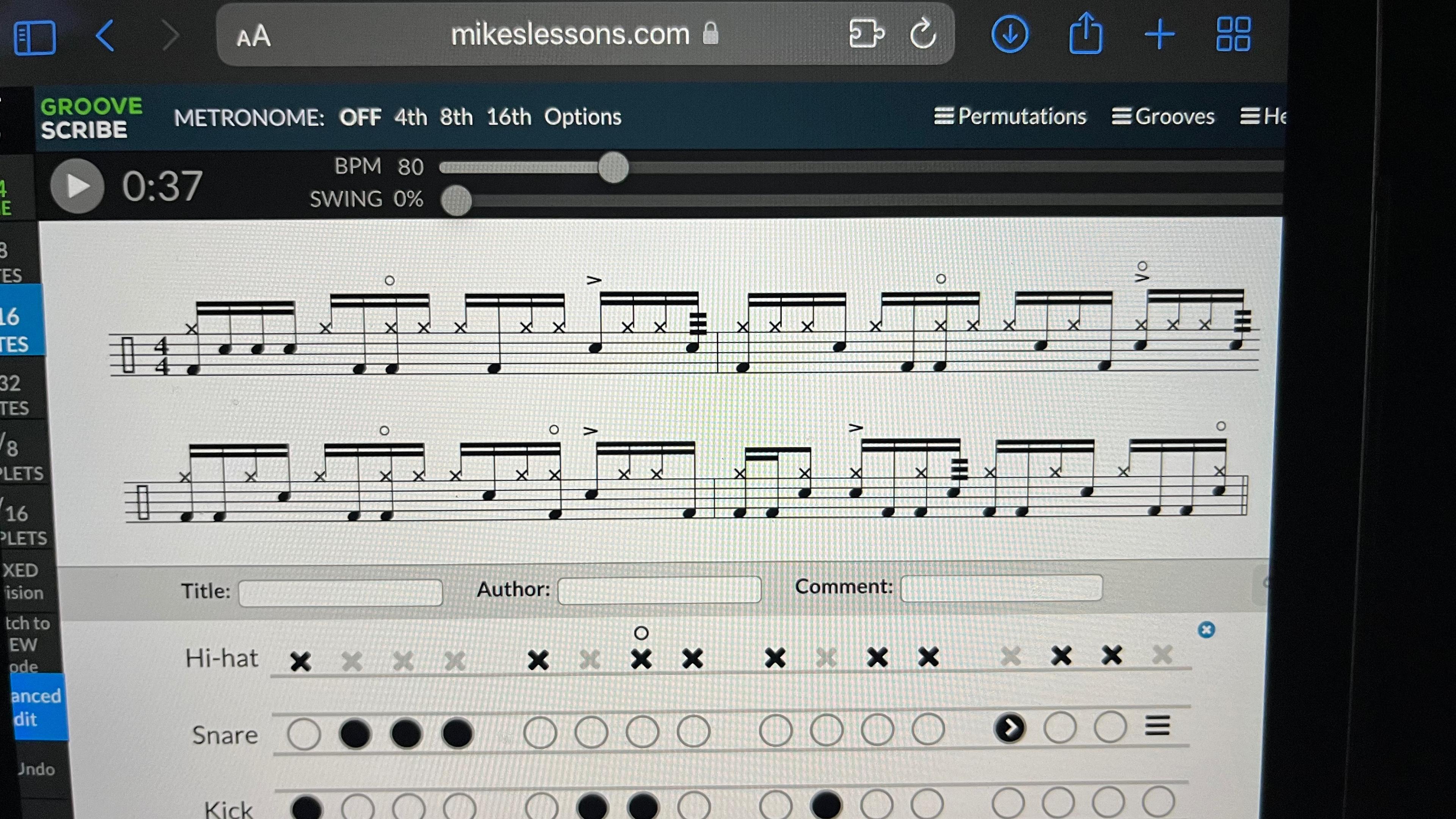 16th note drum groove