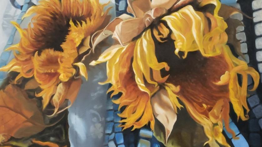Demonstration of a sunflower painting
