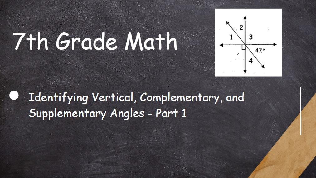 7th Grade Math- Identifying Vertical, Complementary, and Supplementary Angles (Part 1- Intro)