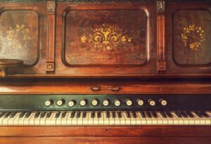 Closeup of an antique piano