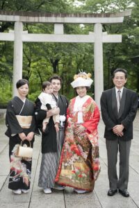 Traditional Japanese wedding at a temple