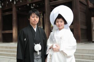 Traditionally attired bride and groom in Japan
