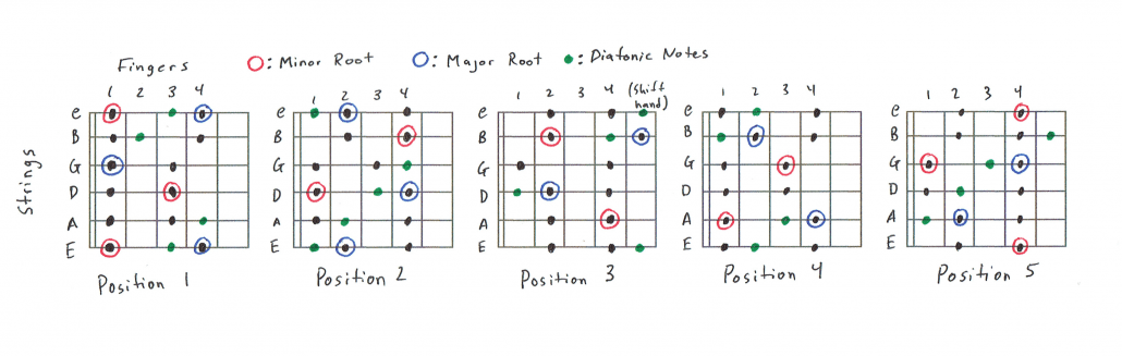 5 Position Diatonic Scale Charts