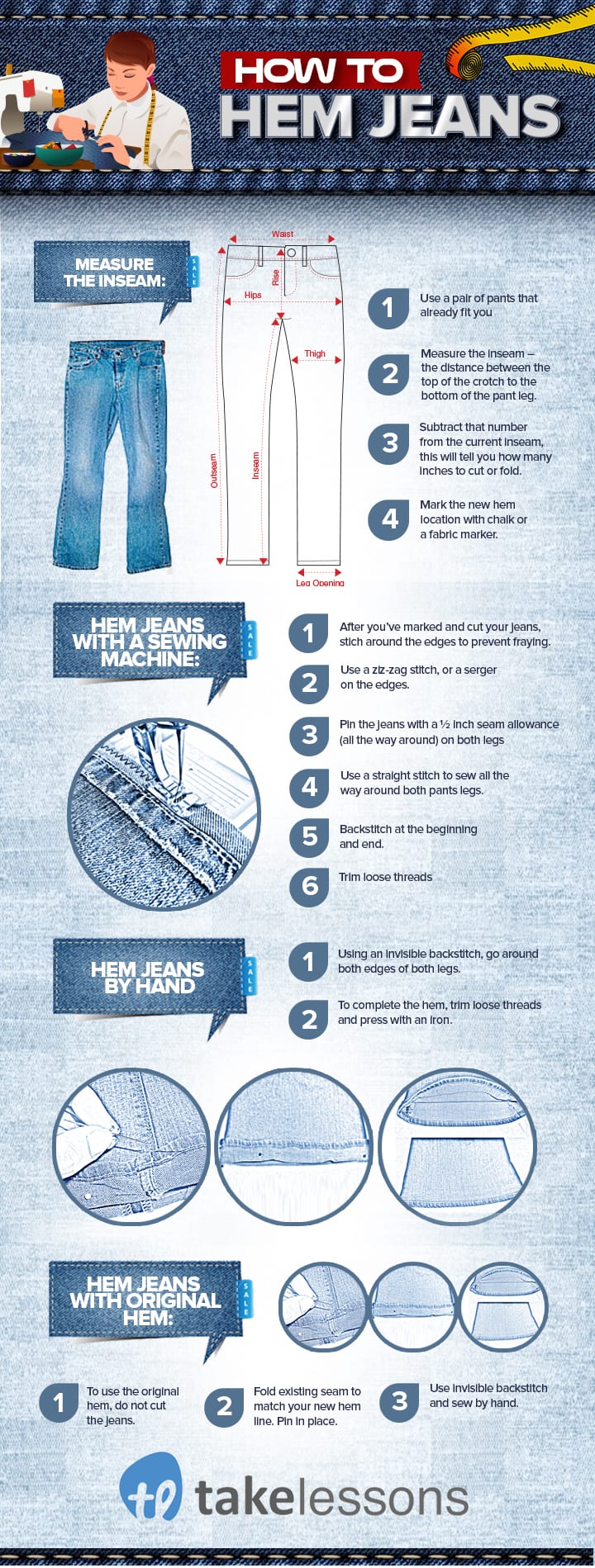 How to Hem Jeans by Hand or Sewing Machine Step by Step [Infographic]