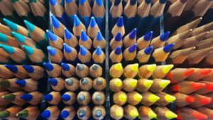 Top view of colorful color pencils