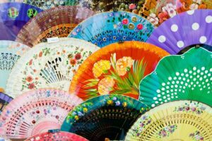 Close up of colorful Mexican fans