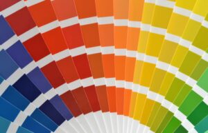 Close up of paint color charts