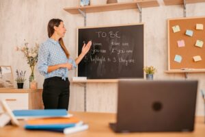 Female English tutor giving a virtual lesson